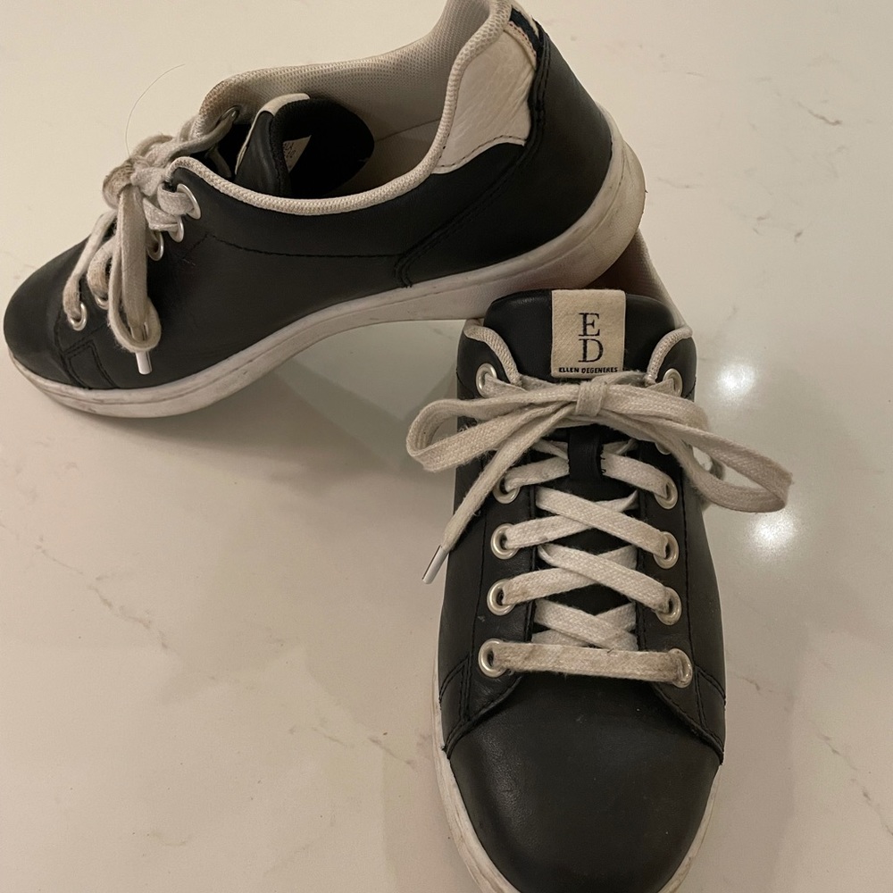 Black Leather Ellen Degeneres Sneakers